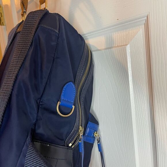 Tory Burch Perry Navy Blue Nylon small backpack royal blue leather trim . - Picture 4 of 16